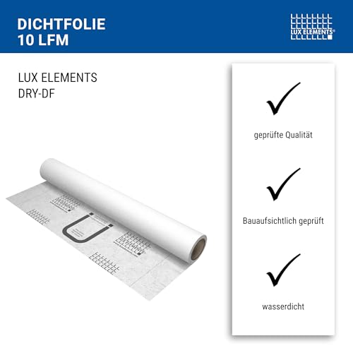 LUX ELEMENTS Abdichtfolie DRY-DF 10m I Dünne, reißfeste Dichtfolie aus Spezial-Vlies aus Polypropylenvlies I Für flächige Abdichtungen am Boden oder Wand