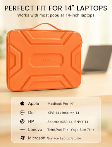 Image of DOMISO 14 inch Laptop Sleeve with Handle, Shockproof & Waterproof EVA Protective Laptop case, Hard Laptop Sleeve for 14 inch HP Dell Asus Lenovo Laptop, Orange