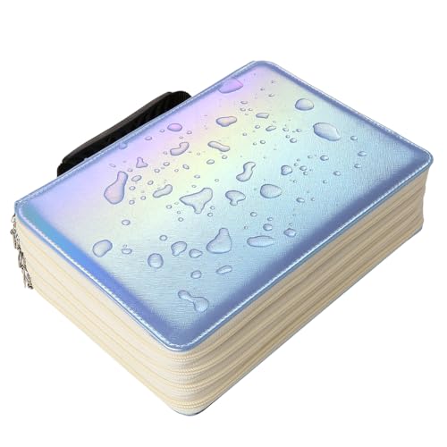 Image of 200 Slots Colored Pencil Organizer - Waterproof Deluxe PU Leather Pencil Case Holder for Watercolor Pens or Markers - Portable, Travel Style - Gradient Blue
