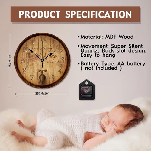 Reloj de pared de madera 10 pulgadas silencioso y sin marco miniatura 7