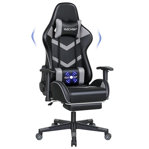 Fullwatt Racing Gaming Chair with Footrest and Massage Lumbar Pillow, Swivel Height Adjustable Ergonomic Reclining PU Leather Video Game Chair, E-Sports Gaming Chair Big and Tall