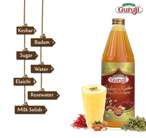 Image of Jai Guruji Badam Kesar Dry Fruit Syrup Sharbat, Instant Refreshing Drink For Summer (Mix with milk Only) - 750 ML