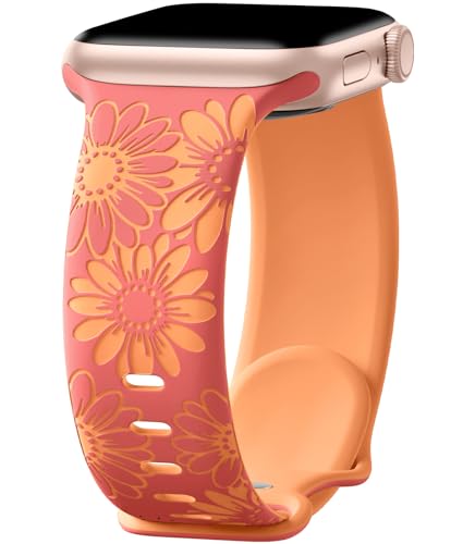 DaQin Floral Engraved Band Compatible with Apple Watch Bands for Women 40mm 41mm 42mm 44mm 45mm 46mm...