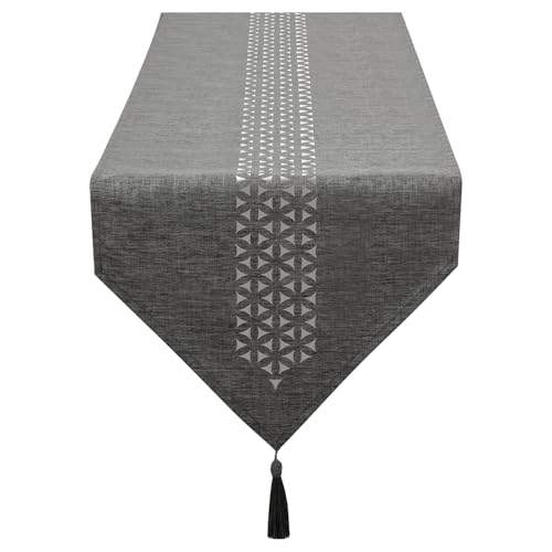 SANLEHAUSE Chemin de Table Moderne Gris 40 x 160 cm en Lin, Chemin de Table Design Creux, Uni, élégant, Facile d'entretien, Chemin de Table pour Table à...