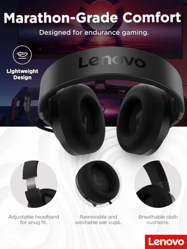 Image of Lenovo H210 Wired Gaming Headset - 3.5mm Connection, Flip-to-Mute Noise-Cancelling Microphone, Breathable Ear Cups - Black