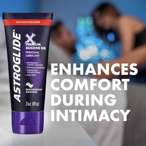 Image of Astroglide Silicone Lube (3oz), X Premium Gel Personal Lubricant, No Drip Stay-Put, Lube for Men, Women and Couples, Waterproof for Water Play