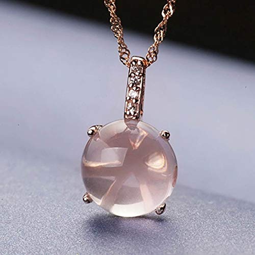 Temperament Quarz 925 Schmuck Rosenfarbe Halskette für Frauen runde Anhängerinnen Frauen Geschenk