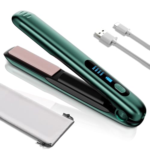 Urtioty 2 in 1 Cordless Hair Straightener & Curler Wireless Mini Flat Iron for Women USB Rechargeable Travel Hair Straighteners with 5000mAh Battery Ceramic Coating for On-the-Go Styling