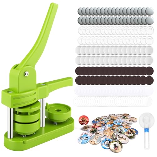 Image of ENFUNBLE Button Maker Machine 58mm(2.25in) with 50 Sets Buttons & 50 Sets Fridge Magnets, Pin Maker Press Machine for Photo Picture Memorial Buttons Custom Brooch Badge, Green