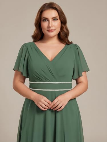 Image of Ever-Pretty Plus Women's Chiffon V-Neck Beading Ruffles Sleeves Maxi High Low Plus Size Formal Dresses