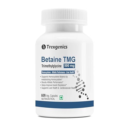 Image of Trexgenics BETAINE - TMG (Trimethyglycine) 500 MG Homocysteine Balance, Liver Care, Athletic Performance Support (60 Veg Capsules) (Pack of 1)