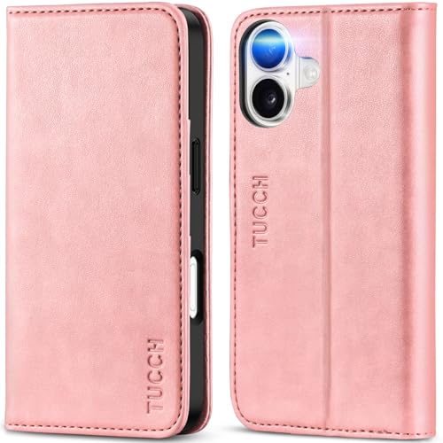 TUCCH Funda Magnética para iPhone 17 6,3 Pulgadas 5G 2025 [Bloqueo RFID] | Carcasa Protectora a Prueba de Golpes, Protección Completa Funda Folio TPU A Prueba de Golpes Tapa Libro, Rosa Claro
