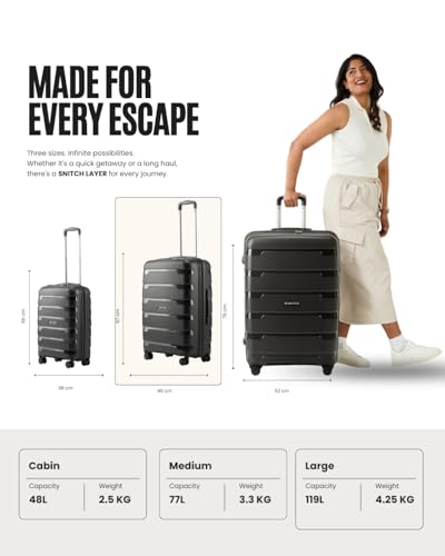 Image of SNITCH Layer 2Pc Set Black Polypropylene Hard Travel Suitcase - Trolley Bag Set of 2 & Luggage with 8 Wheels, Premium Lock, Wet & Dry Pouch & Free Shoe Bag