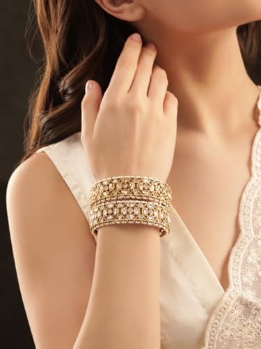 Image of Rubans Bangles Set of 4 American Diamond Zirconia Stylish Trendy Jewellery Gift for Women & Girls