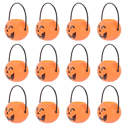 Cabilock Halloween Pumpkin Bucket 12 Pcs Pumpkin Plastic Treat Pails Trick or Treat Pots Candy Holder Pail with Handle for Halloween Party