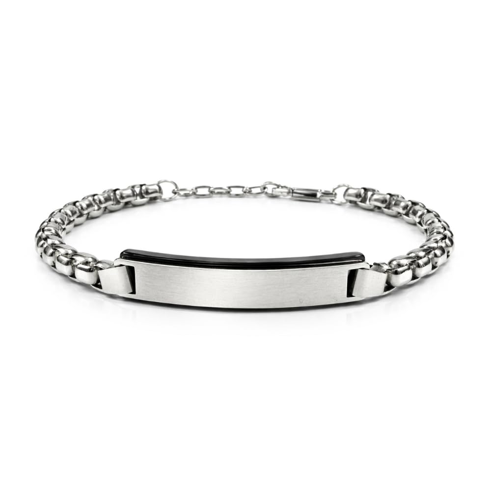 Bracciale Uomo Personalizzabile con Incisione in Acciaio Inox Classico e Nero – Gioiello Maschile Personalizzato con Frasi e Date – Idea Regalo Uomo bcc3175
