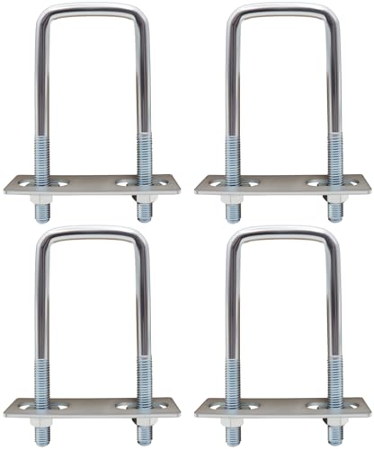 4 Set Square U Bolts with Frame Plates and Nuts Zinc Plating U Clamp Bolts for Wood, Fence,Patio,Warehouse,Sailboat Trailers,Tube, Industrial Supplies M10 x 49 x 130 mm Thread,Inner Width 1.9 inch