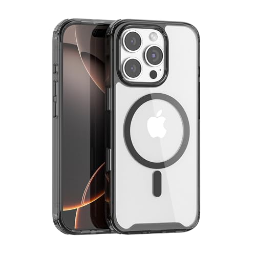 PULOKA for iPhone 16 Pro Transparent Case, Compatible with MagSafe, Clear Protector Slim Cover, Magnetic Phone Case for iPhone 16 Pro 6.3 inch Black