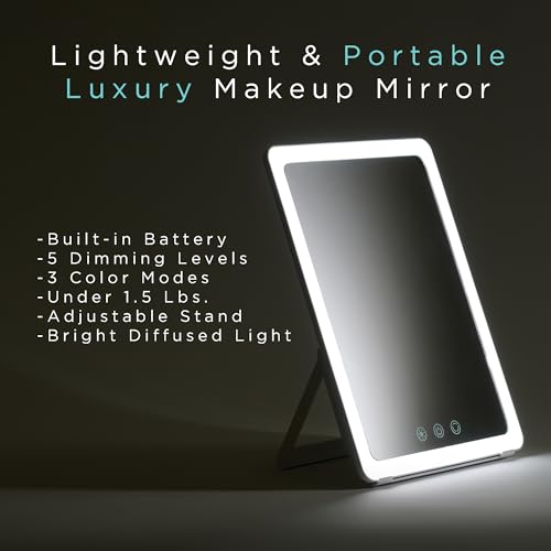Espejo de maquillaje rectangular LED recargable portátil miniatura 3