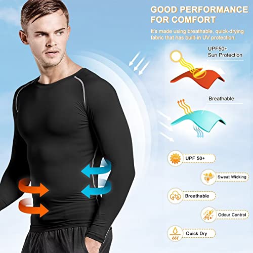 Thermal Shirts For Men Long Sleeve Fleece Cycling Ski Base Layer Men Cold Weather Compression Shirts For Men Running Hiking Hunting Thermals Underwear Tops,Quick Dry Moisture Wicking 3235 Black L #TOP3