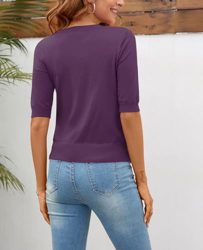 Image of Women Summer Knit Shirt Blouse V Neck Short Sleeve Pullover Sweater Tops