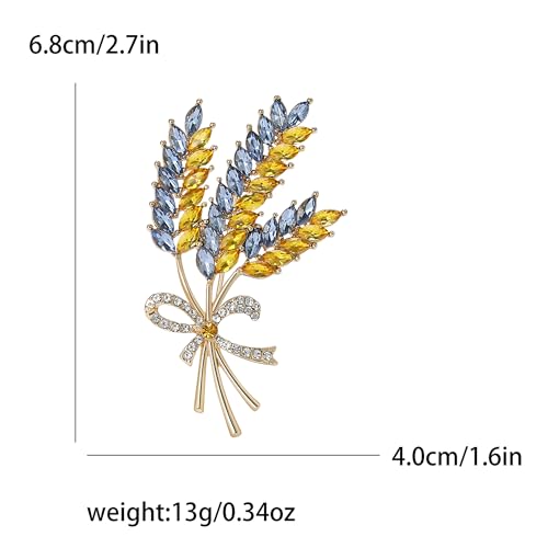 Image of Fashion Three-head Ear of Wheat Brooch for Women Blue and Yellow Ukrainian Flag Brooch Patriotic Pin Gift
