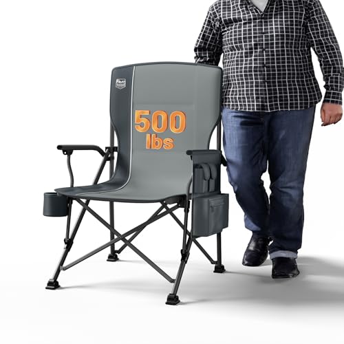 TIMBER RIDGE Oversized Folding Camping Chair High Back Heavy Duty for Adults Support up to 500lbs with Cup Holder, Side Pocket Cooler Bag