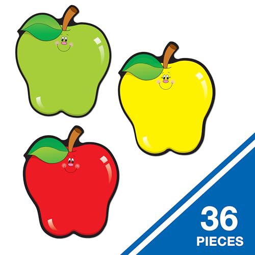 Image of Carson Dellosa 36-Piece Red, Green and Yellow Fall Apple Bulletin Board Cutouts, Apple Cutouts for Bulletin Board, Fall Classroom Cutouts, Fall Classroom Decor