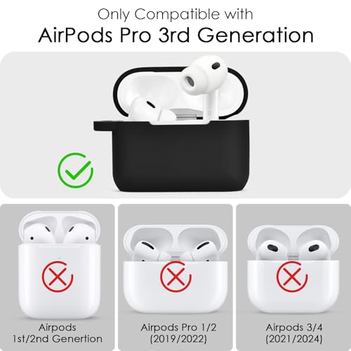 Image of VISOOM for AirPods Pro 3 Case 2025, Silicone Case for Apple Air Pods Pro 3rd Generation Cover, Cute iPods 3 Protective Cover with Bling Keychain & Cleaning Kit,Black