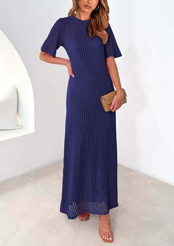 Image of PRETTYGARDEN Womens Eyelet Crochet Maxi 2 Piece Dress Sets