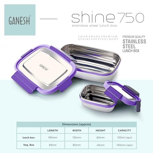 Ganesh Shine Stainless Steel Airtight Leak-Proof Lunch Box for Office, School, Picnic - 750ml -Color May Vary (Image - 5)