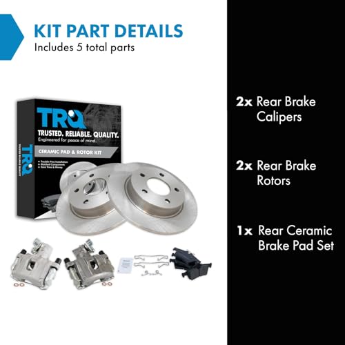 Image of TRQ Rear Brake Pad and Rotor Set Ceramic Solid Rotors Calipers | For 2006-2008 Mazda 3