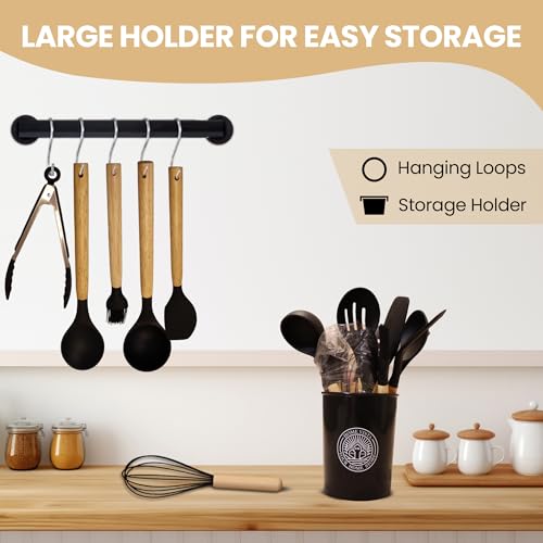 12 Pcs Silicone Cooking Utensils Set with Holder – Heat Resistant, BPA-Free Tools for Non-Stick Cookware – Ideal for Homes, Daily Cooking & Gifting – Black Kitchen Set - Image 3