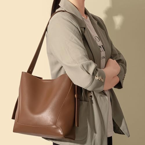 Barsine Leather Bucket Tote Purse for Women Tote Bag and Handbags Shoulder Bag with Pockets and Magnetic Snap2