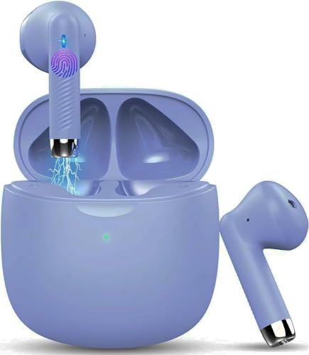 Wireless Earbuds, Bluetooth 5.3 Headphones Stereo Bass with Noise Cancelling Mic, Earbuds IP7 Waterproof Sports Earphones, 32H Playtime USB C Mini Charging Case Ear Buds Light Purple for Android iOS