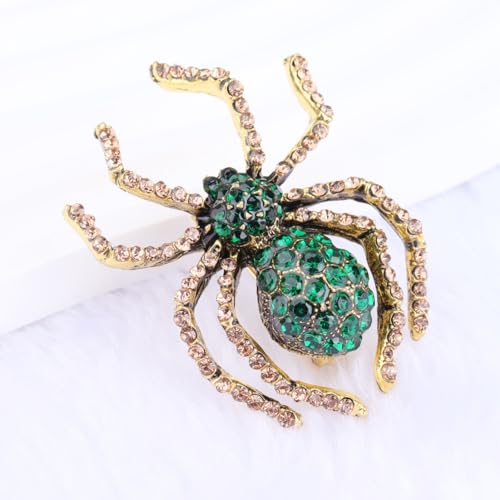 Image of Rhinestone Spider Brooch for Women Men Gold Plated Fashion Crystal Vintage Brooch Green Black Large Insect Animal Lapel Pin Creative Dress Accessories Theme Party Jewelry Gift Father's Day Halloween