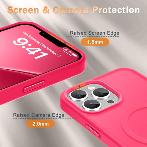 Image of YENAPOON for iPhone 13 Pro Max Case, Matte Magnetic Phone Cover [with 1 Screen Protector] [Support for MagSafe] [Shockproof Military Grade Protection] Translucent Frosted Back, Hot Pink