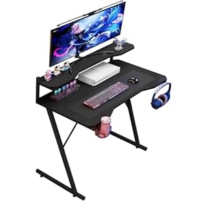 House Of Home Gaming Desk with Monitor Stand, 80cm Length, Carbon Fibre Top Ergonomic Computer Desk with Cup Holder