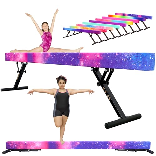 PreGymnastic 8FT Balance Beam, Raised Gymnastics Beam for Kids Ages 3-12, Home Gym Equipment for Training, Adjustable Balancing Beam Indoor (Galaxy Star, Heights:7'' 14'' 18'' 20'' 22'')
