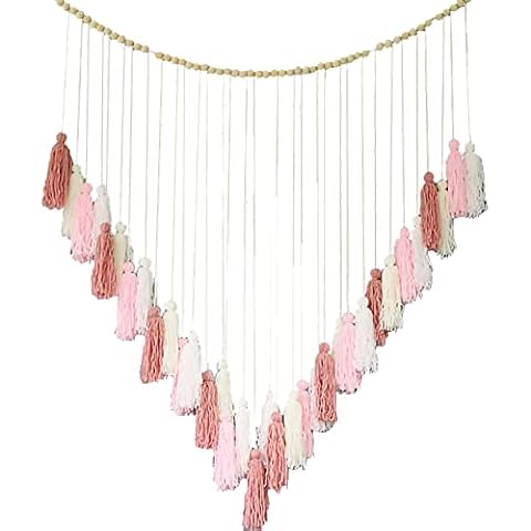 MANMAOHE Boho Tassel Macrame Garland Tassel Garland Banner Wall Hanging Tapestry with Wood Beads Wall Decor for Bohemian Home Bedroom Wedding Fiesta Party Decoration Cover