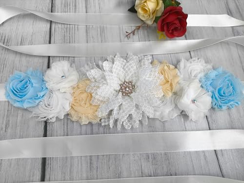 Off White Maternity Flower Sash Belts Sash for Women Dresses2