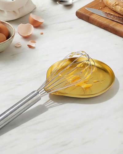Image of VanlonPro Stainless Steel Spoon Rest, Spatula Ladle Holder, Stainless Steel Utensil Spoon Rest Holder, Brushed Finish, Dishwasher Safe 5.9 x 5.1 Inch (Round Gold 1PC)
