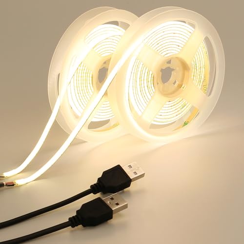 GOMING 5V Largeur du 5mm COB USB Ruban LED Blanc Naturel 4000K Alimenté par USB 4M(2M X 2Pièces) 400LED/M Haute Luminosité Flexible IP20 Non étanche LED Bande pour Décoratif DIY