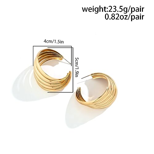 Gold Chunky Statement Earring for Prom Party,Oversized Exaggerated Dangle Earrings for Formal Evening Dress,Metal Thick Hoop Earrings for Women3