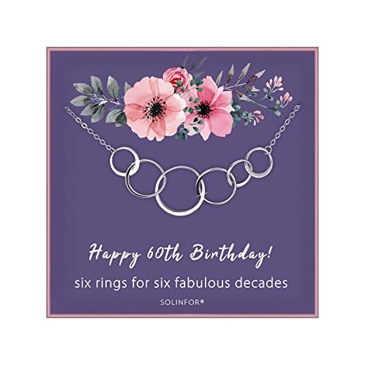 SOLINFOR 60th Birthday Gifts for Women - Sterling Silver Necklace with Gift Wrapping, Card - Six Circle for Her 6 Decade - 60 Years Old Jewelry Gift Idea