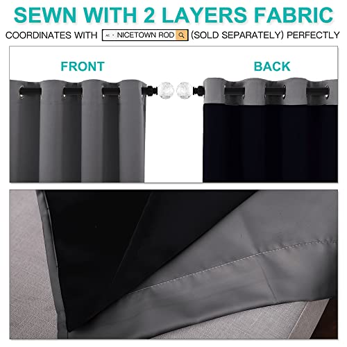 Image of NICETOWN 100% Blackout Curtains with Black Liners, Thermal Insulated Full Blackout 2-Layer Lined Drapes, Energy Efficiency Window Draperies for Bedroom (Grey, 2 Panels, 62-inch W by 63-inch L)