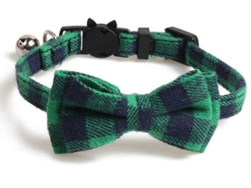 Collari per gatti di lusso con papillon e campanello, fibbia a sgancio rapido sicura | collari per gatti Zacal (verde e blu navy)