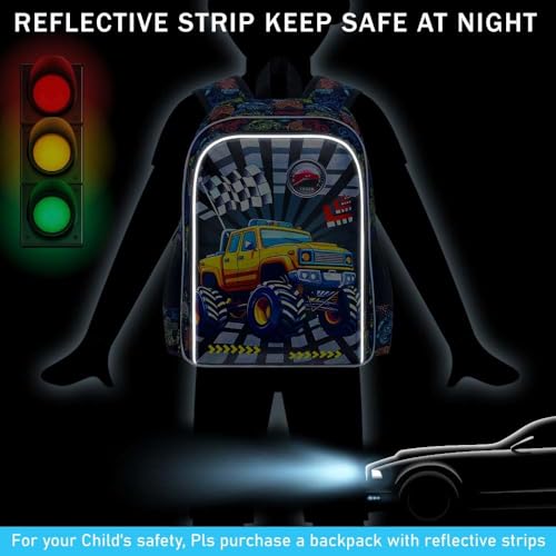 Image of 16 inch Truck Backpack for Boys, 3Pcs Bookbag with Lunch Box, Kids School Backpacks Set for Elementary Preschool Kindergarten (Balck)