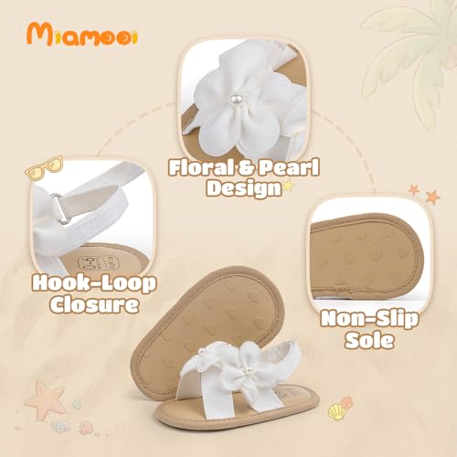 Image of Miamooi Infant Baby Girls Boys Sandals Summer Bowknot Crib Shoes Toddler Pu Leather Flower Soft Rubber Sole Dress Flats First Walker Shoes