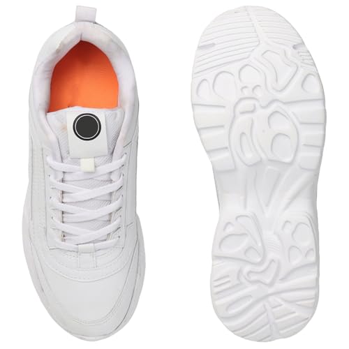 Image of Men's White Sports Running Shoes | Lightweight Breathable Sneakers | Anti-Skid Casual Walking Gym Shoes